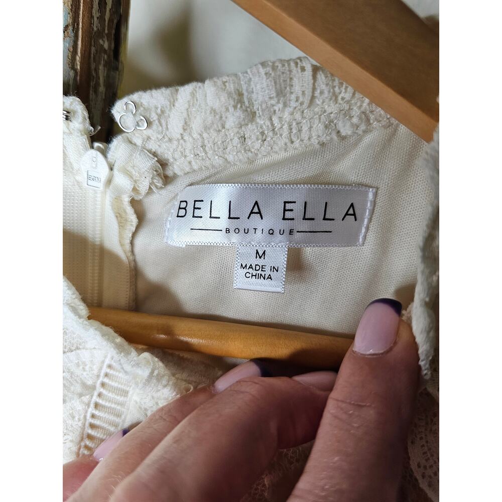 Bella Ella Ladies Cream Lace Knee Length Dress Size Medium - Picture 9 of 13